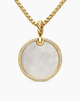 DY Elements® Disc Pendant in 18K Yellow Gold with Mother of Pearl and Diamond Rim, 24mm